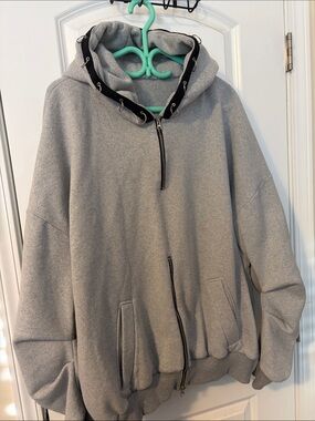 Gray Hooded Zip-Up Sweater